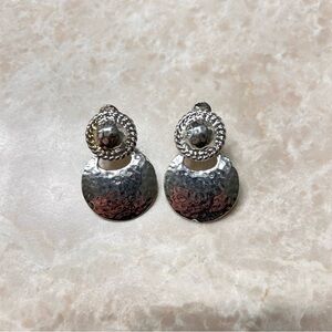Vintage Monet Silver Hammered Disc Clip-On Earrings